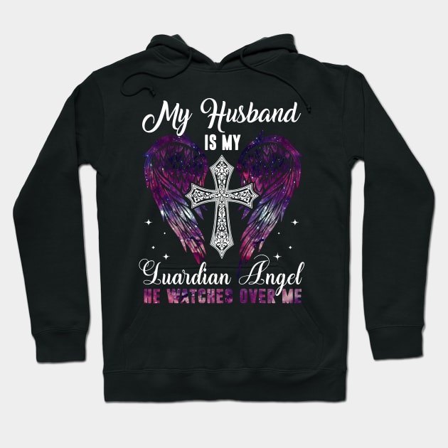 My Husband Is Guardian Angel He Watches Over Me Hoodie by Buleskulls 